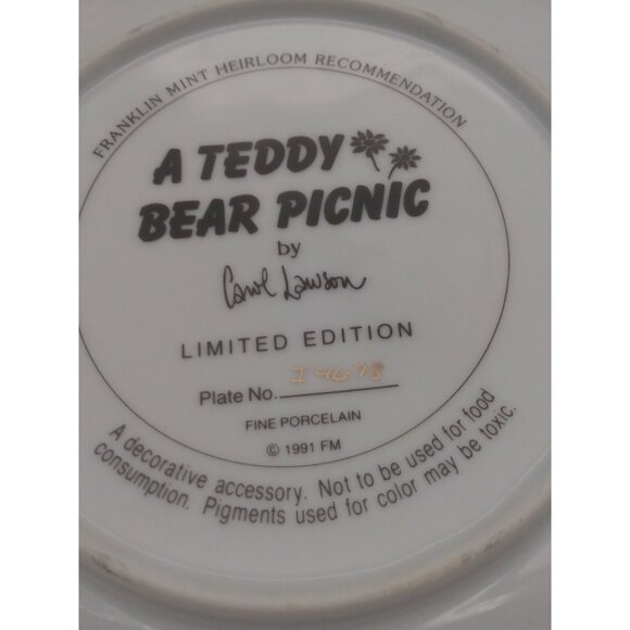 Collector's Plate - TEDDY BEAR PICNIC by CAROL LAWSON - Franklin Mint - Picture 7 of 8